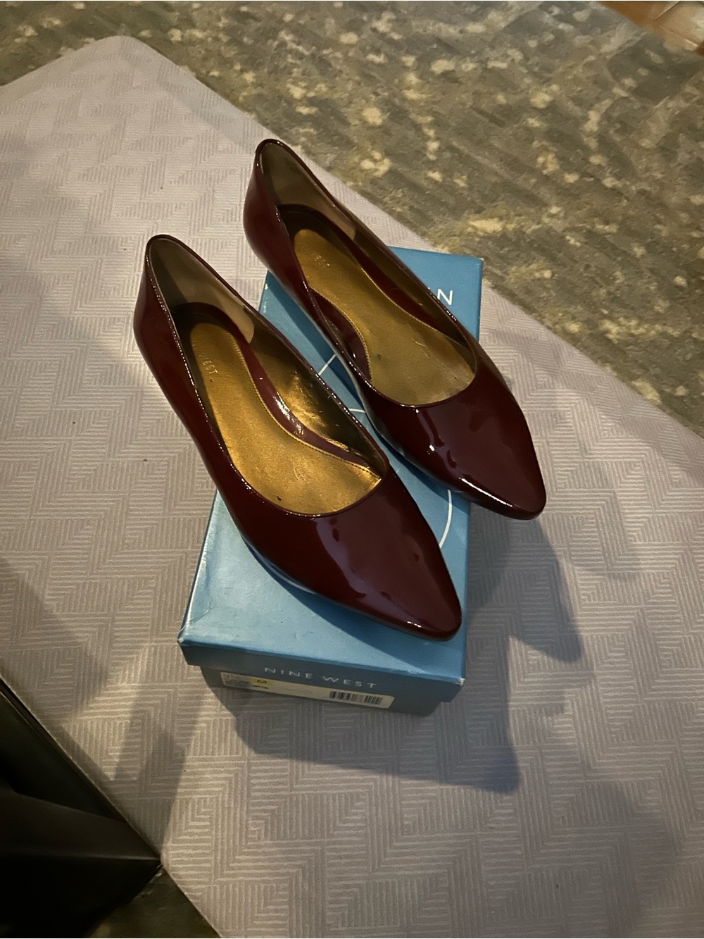 Nine West Women’s Pointed Patent Flats in Burgundy